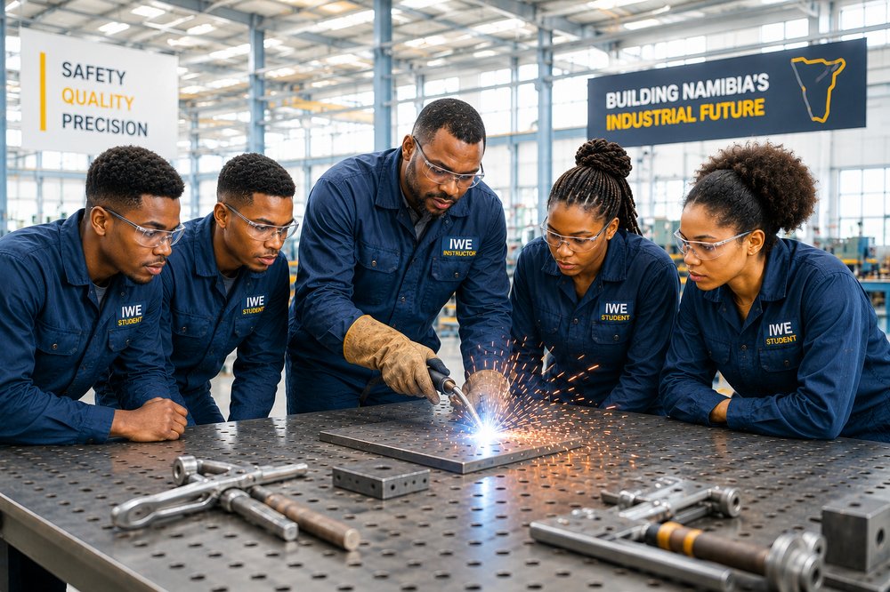 IWE instructor and students welding together
